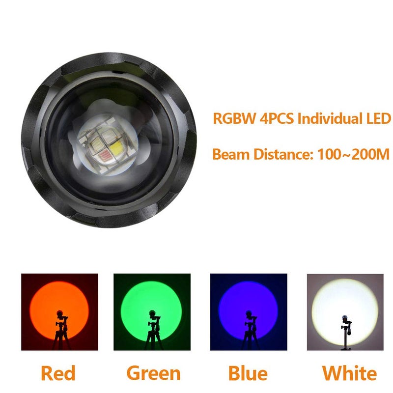 ALONEFIRE X004 Multicolor Flashlight Red Light Green Light USB Rechargeable Blue Light Flashlight RGB Color Changing Waterproof with Battery, Charger for Night Observation Astronomy Aviation Tracking - Image 2